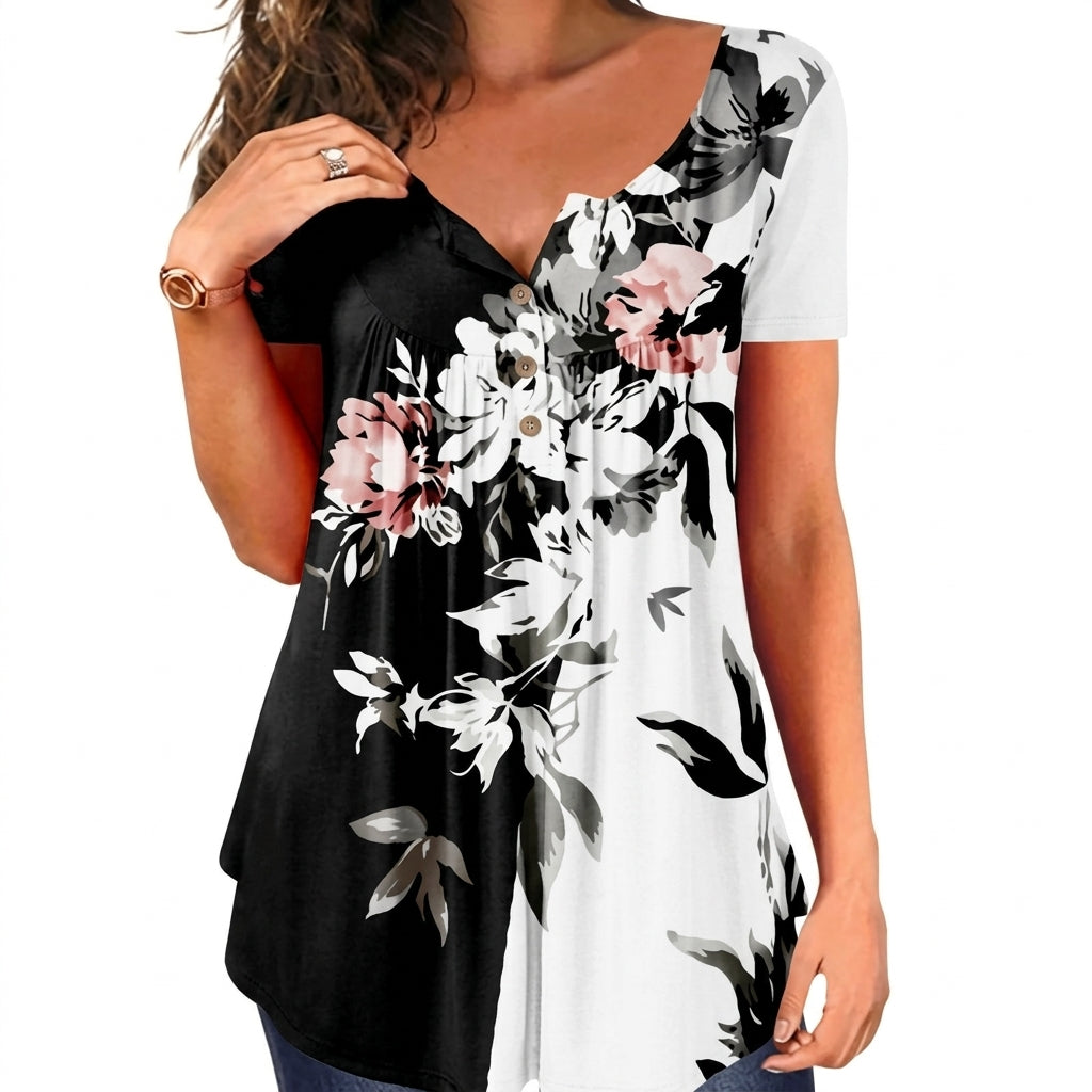 Rosie | Women's Relaxed Mandala-Print 3/4 Sleeve Swing Tunic with Tights & Boots