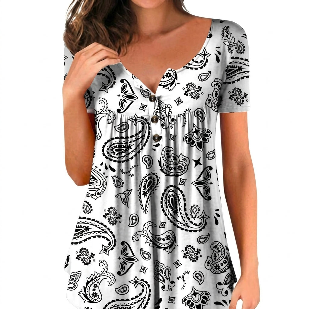 Rosie | Women's Relaxed Mandala-Print 3/4 Sleeve Swing Tunic with Tights & Boots