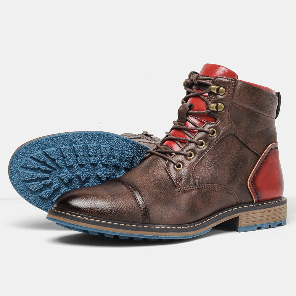 Men's Cowhide Leather Lace-Up Cap-Toe Ankle Boots