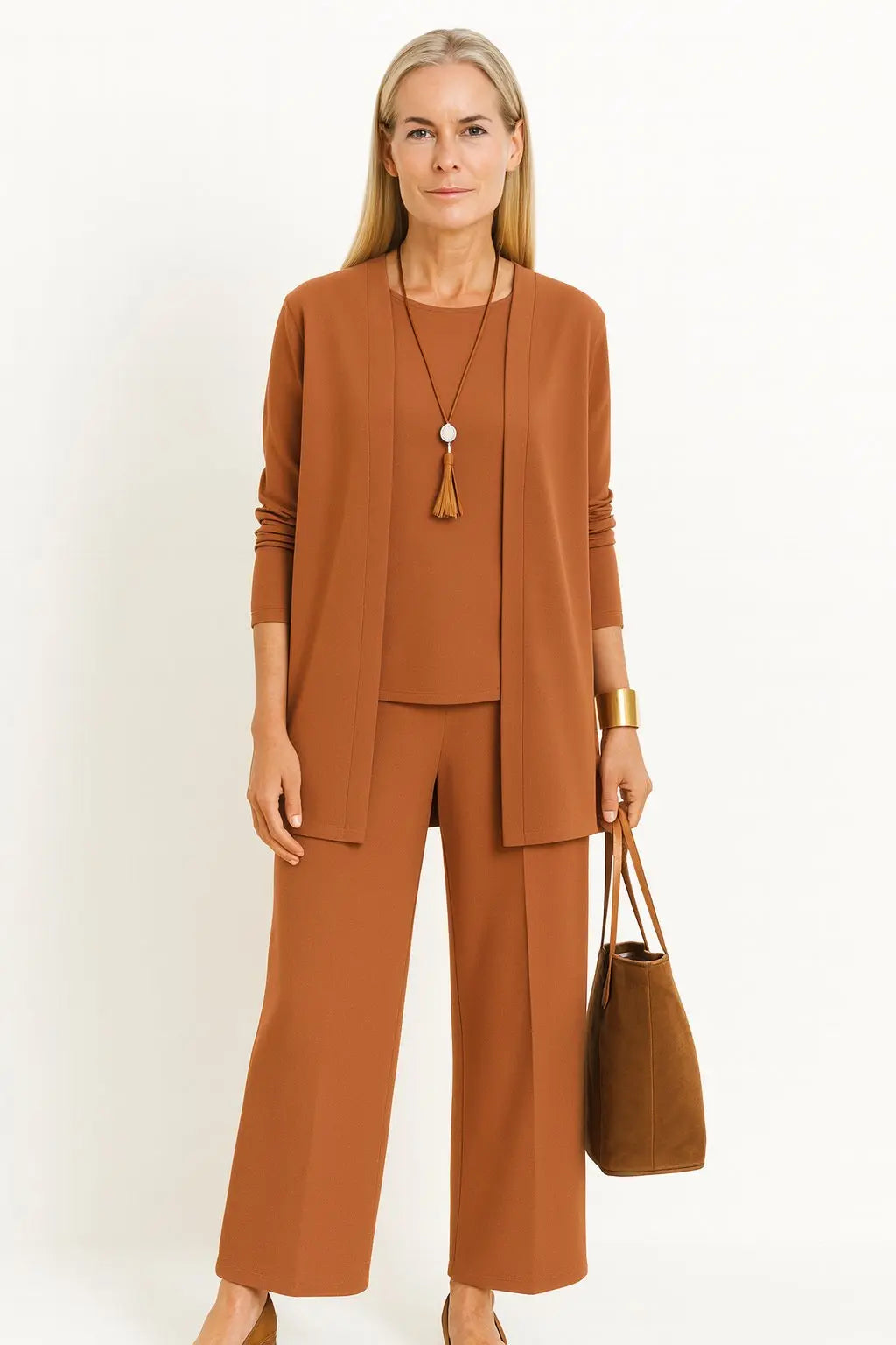 3-Piece Co-ord Set Wide Leg Trousers Longline Jacket Top