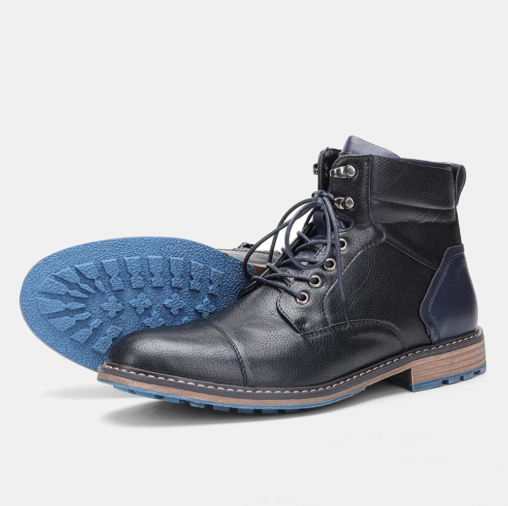 Men's Cowhide Leather Lace-Up Cap-Toe Ankle Boots
