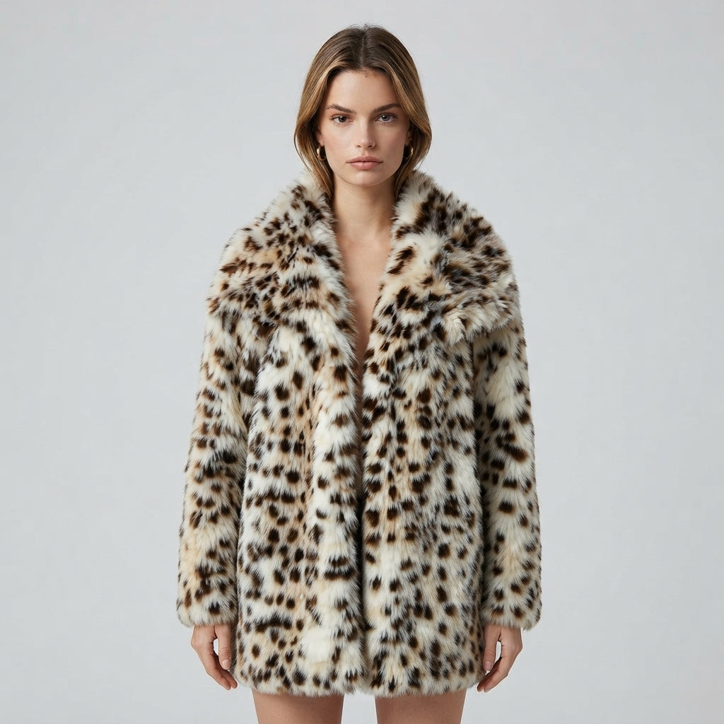 Ivy | Women's Longline Leopard Print Faux Fur Coat
