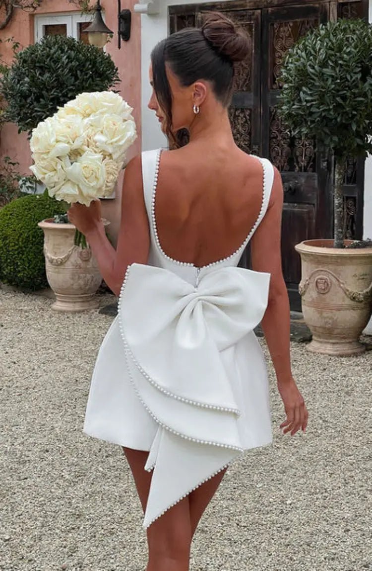 A-Line Mini Wedding Guest Dress Sleeveless Beaded Boat Neck