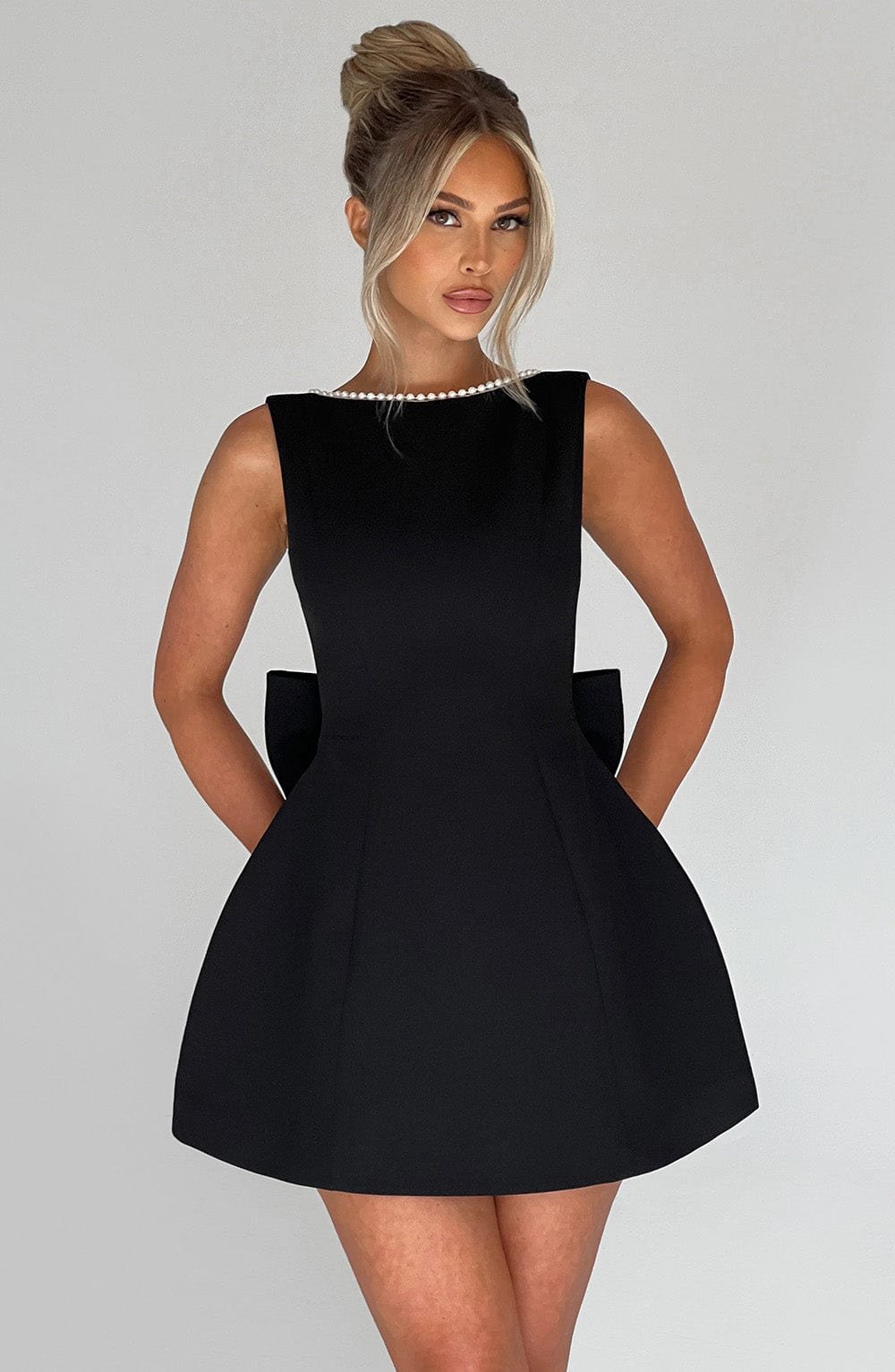 A-Line Mini Wedding Guest Dress Sleeveless Beaded Boat Neck