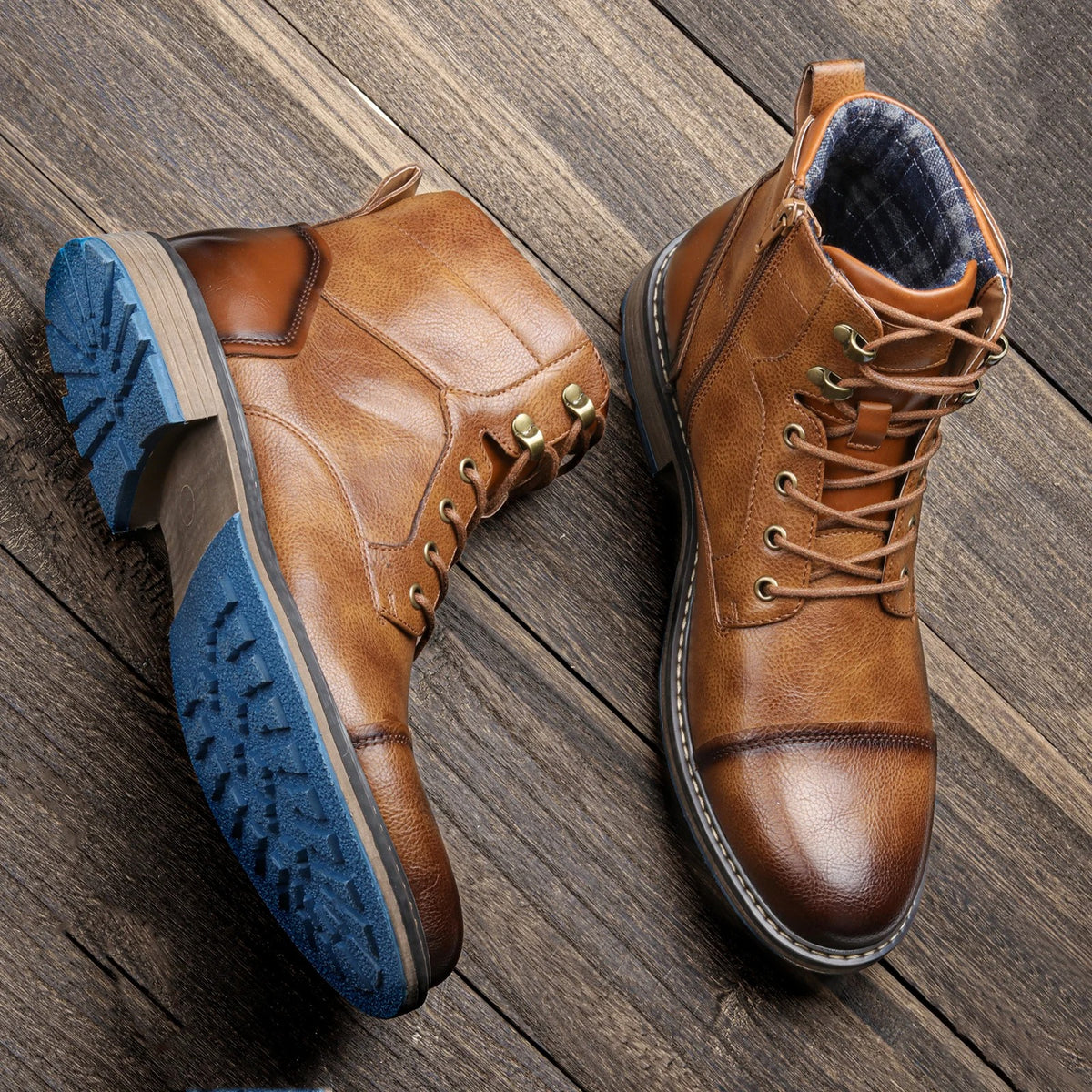 Men's Cowhide Leather Lace-Up Cap-Toe Ankle Boots