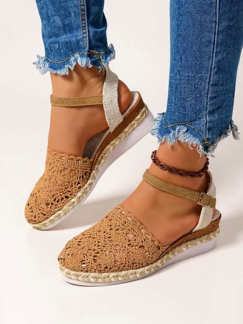 Boho Crochet Platform Sandals Woven Ankle Strap