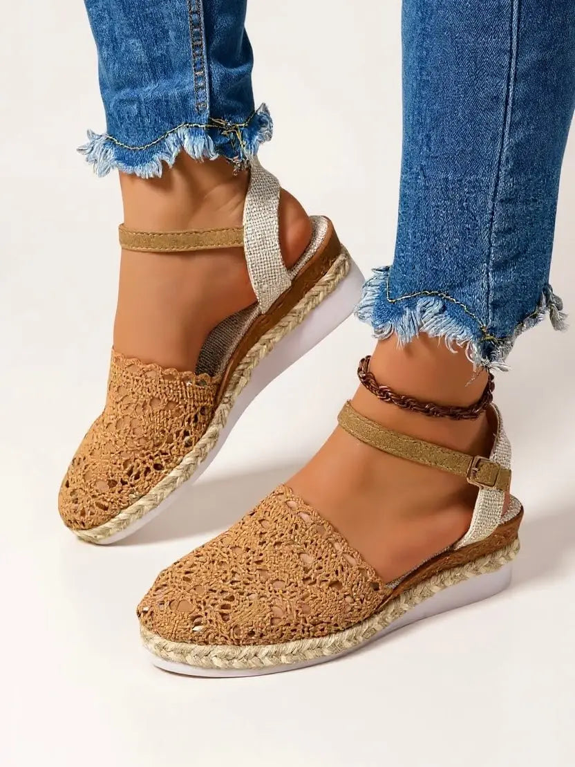 Boho Crochet Platform Sandals Woven Ankle Strap