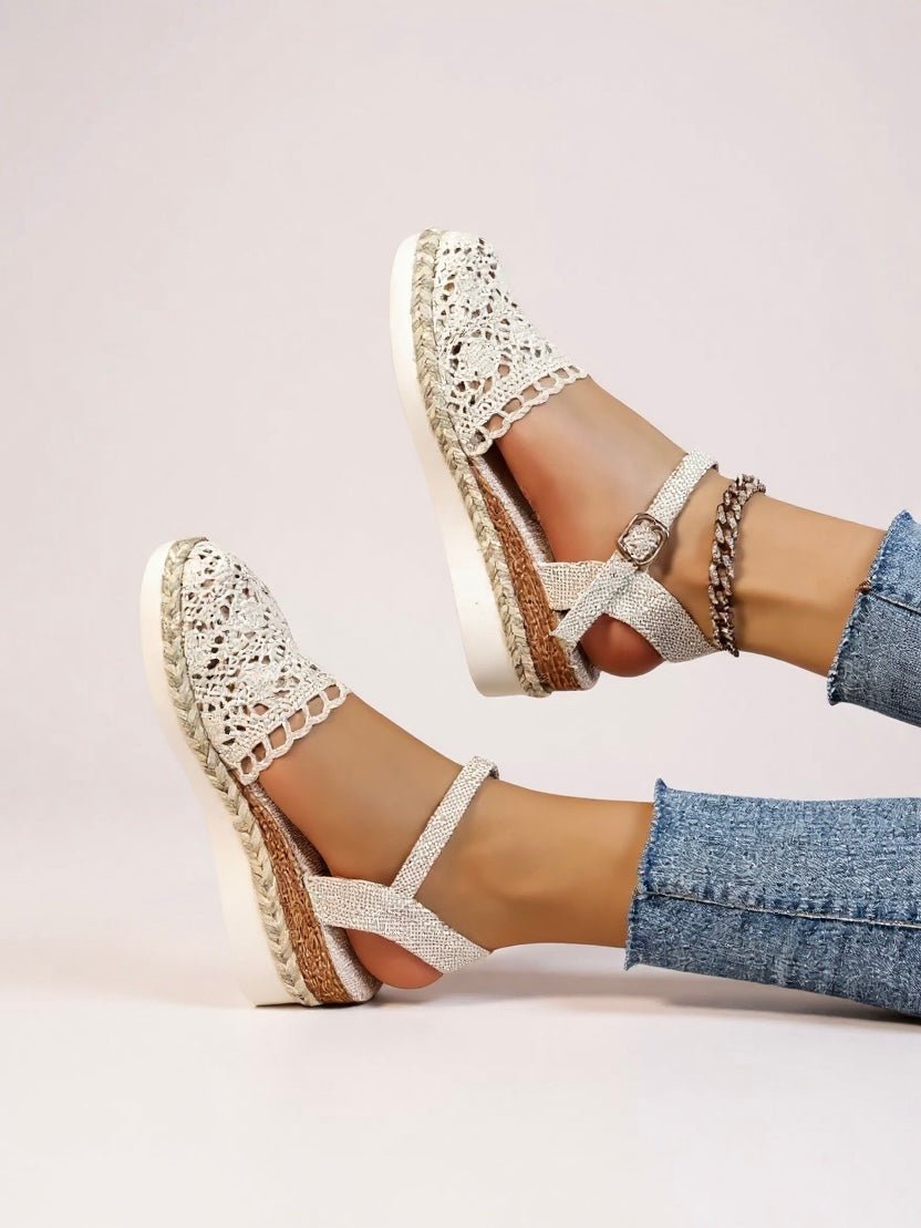 Boho Crochet Platform Sandals Woven Ankle Strap