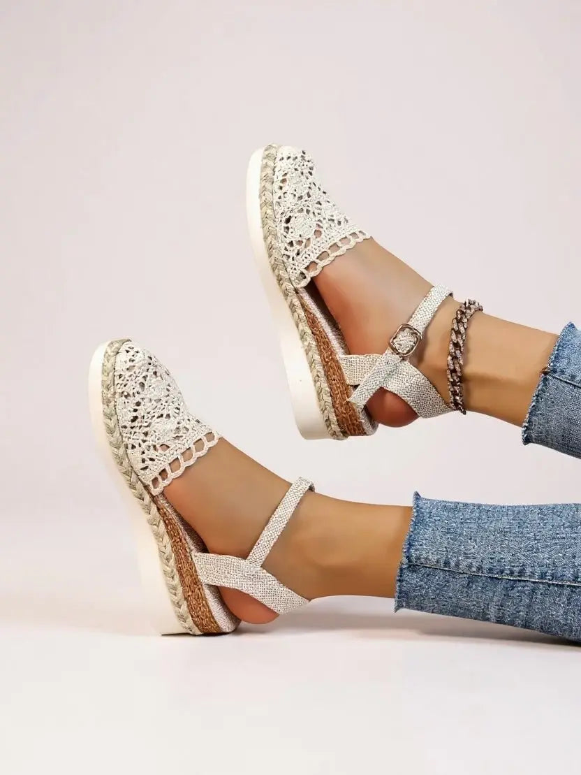 Boho Crochet Platform Sandals Woven Ankle Strap