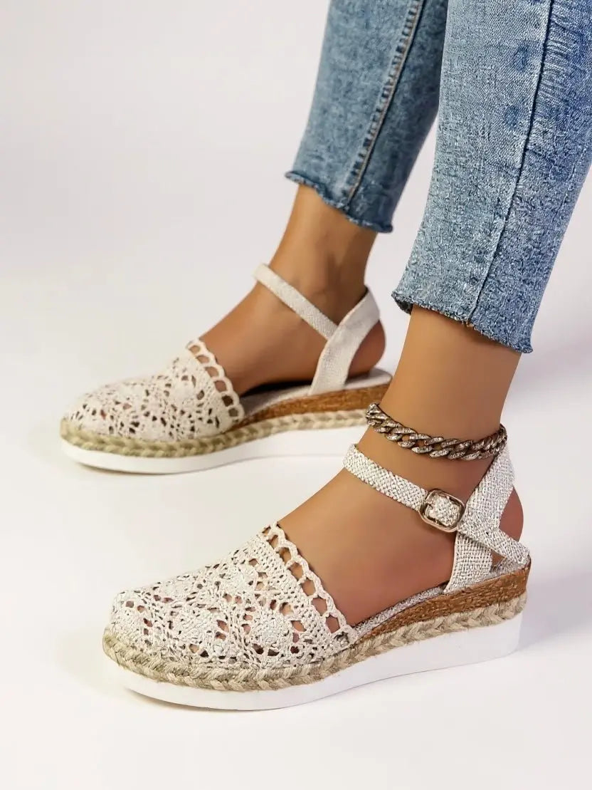 Boho Crochet Platform Sandals Woven Ankle Strap