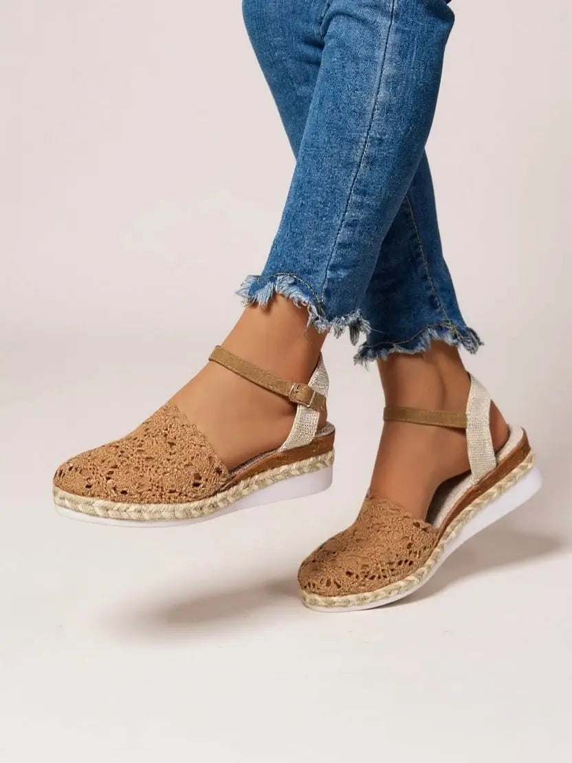 Boho Crochet Platform Sandals Woven Ankle Strap