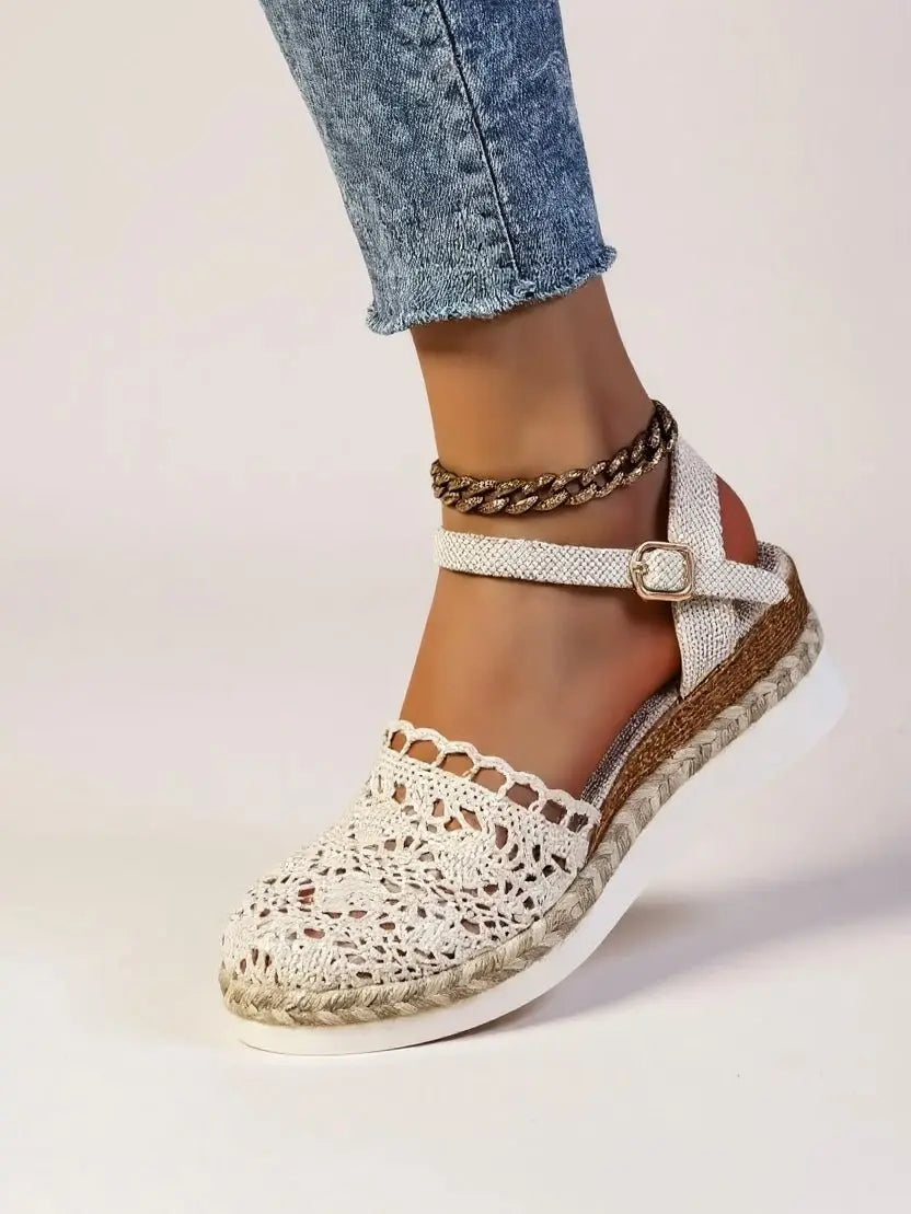Boho Crochet Platform Sandals Woven Ankle Strap