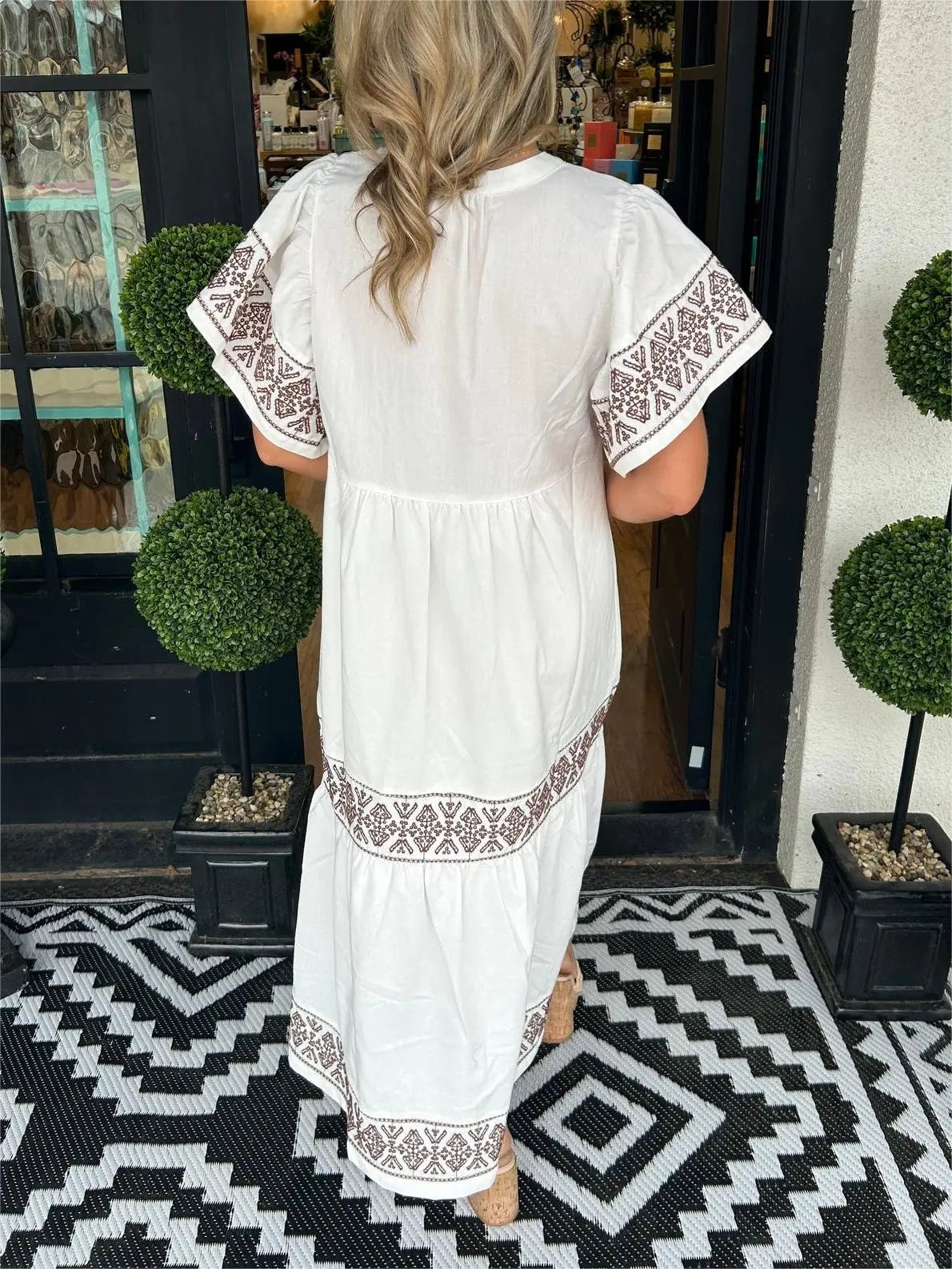 Boho Embroidered Maxi Dress Flowing Tiered