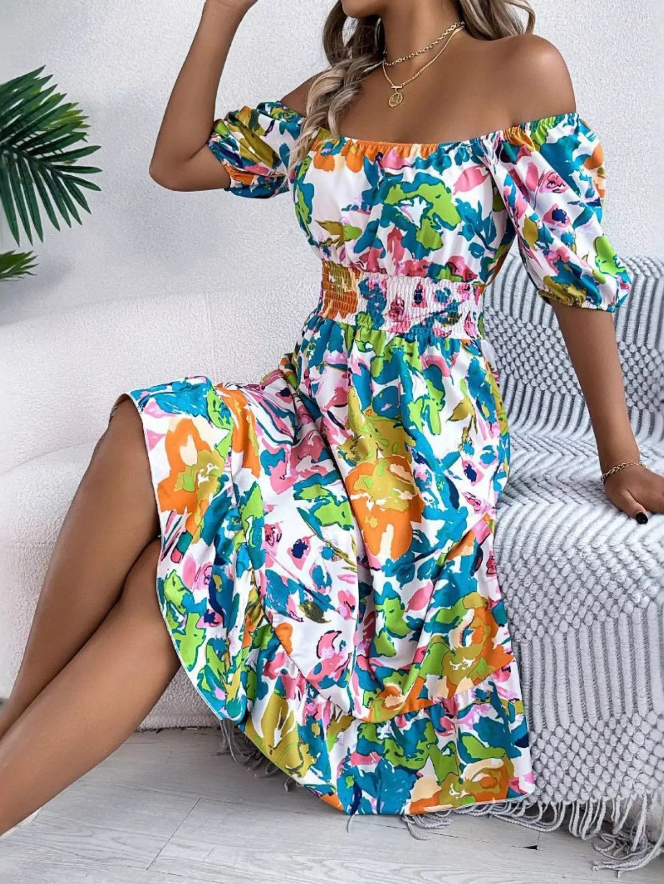 Boho Gradient Dress Casual Flowing Midi - Green