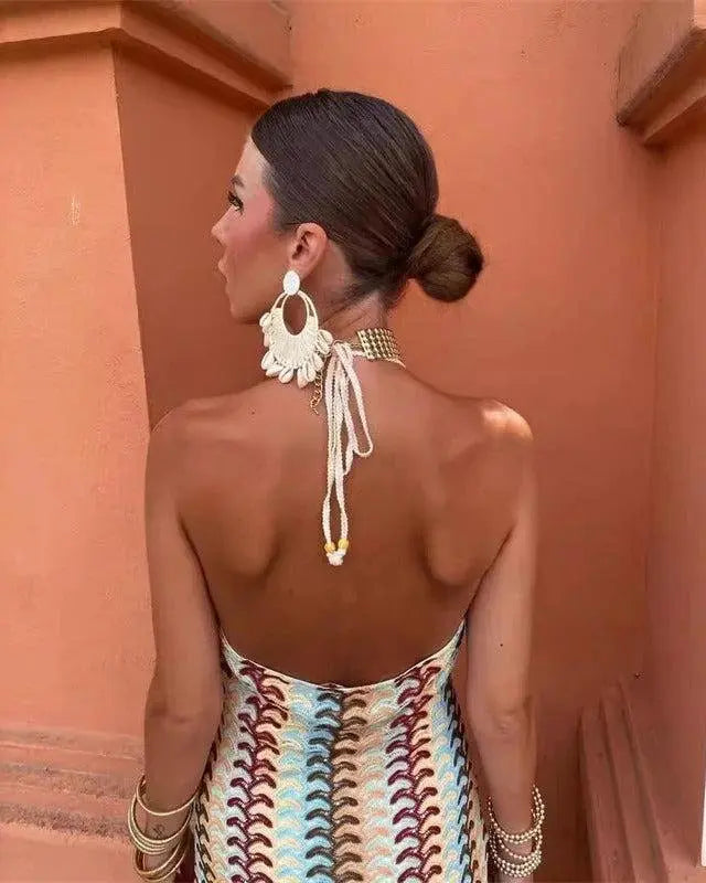 Boho Maxi Dress Crochet Halterneck Beach Wedding