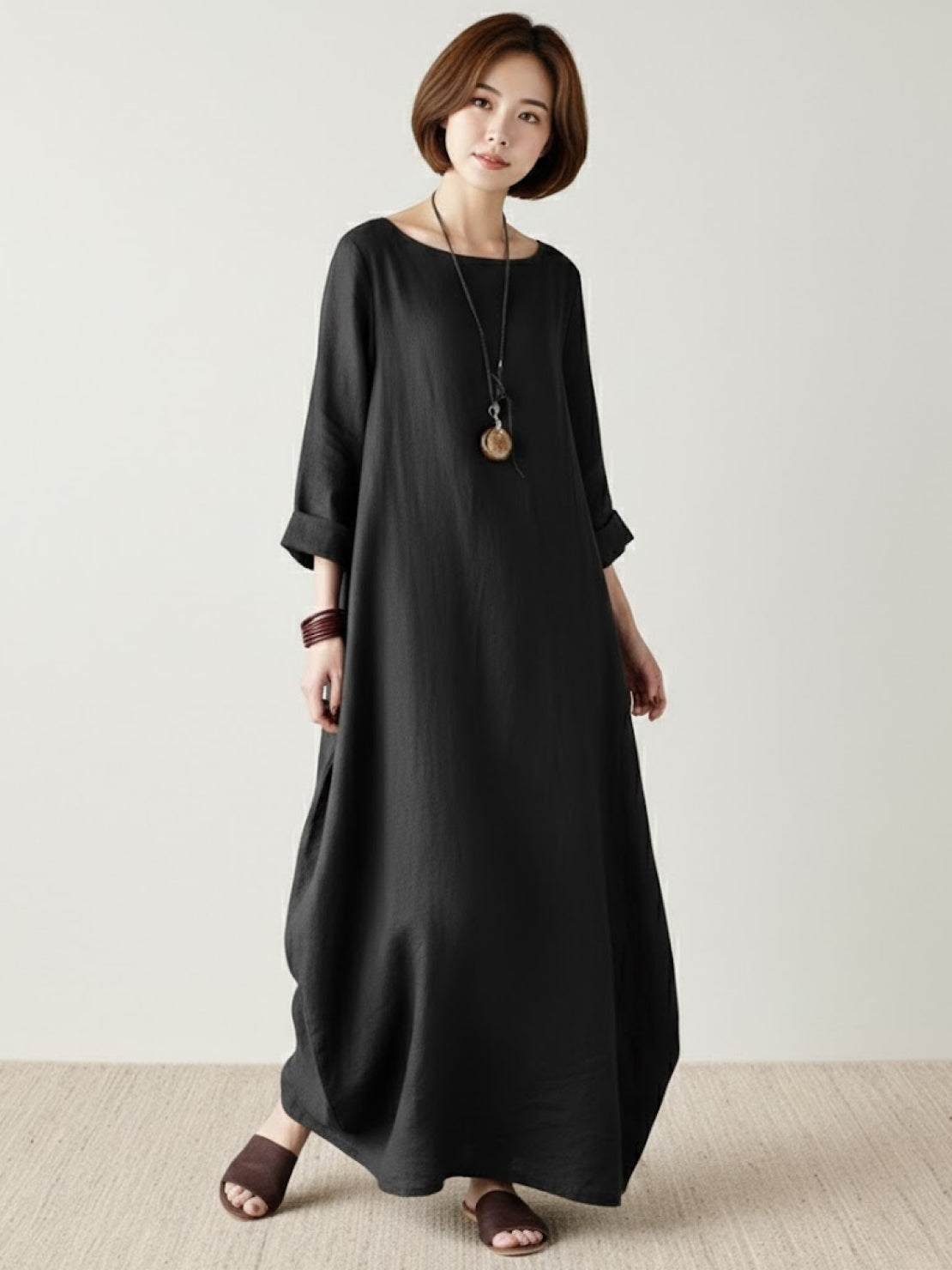Boho Maxi Dress Oversized Batwing Sleeves