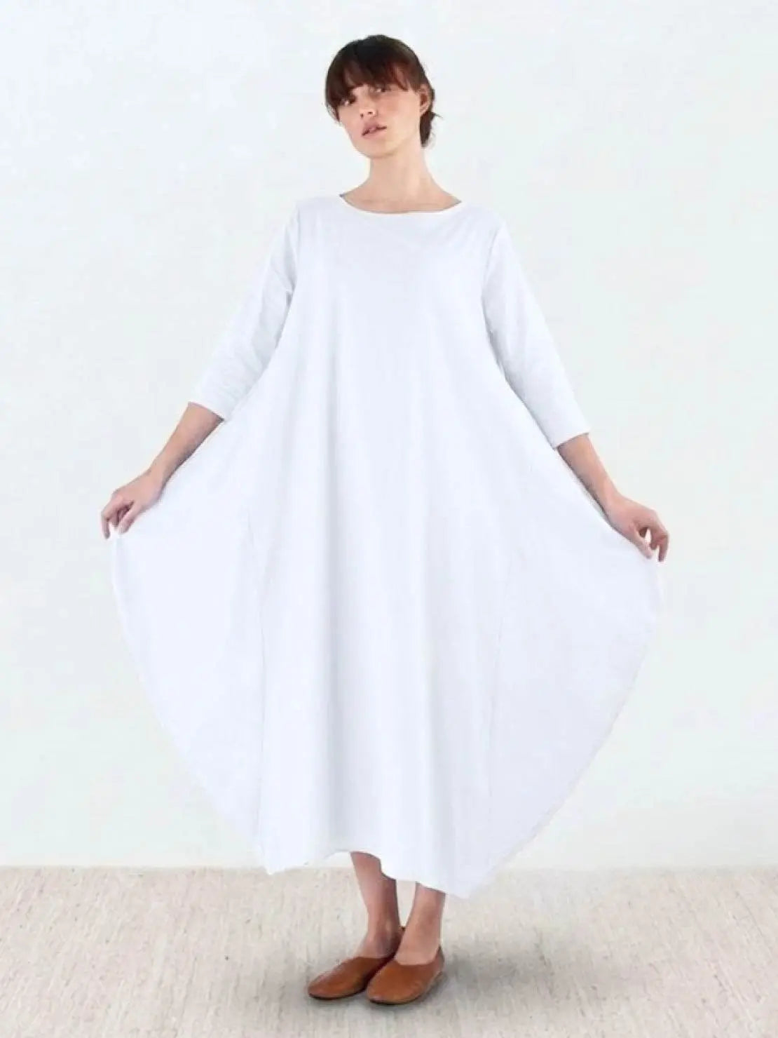 Boho Maxi Dress Oversized Batwing Sleeves - White