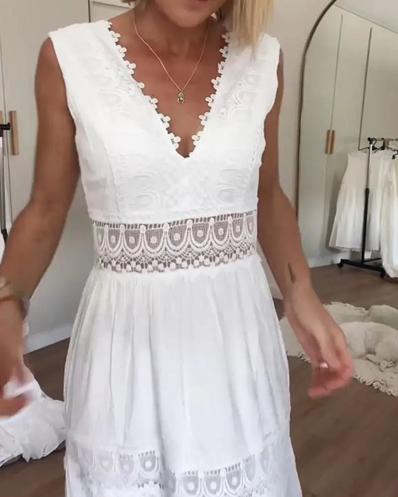 Boho Maxi Dress V-Neck Lace Wrap Summer