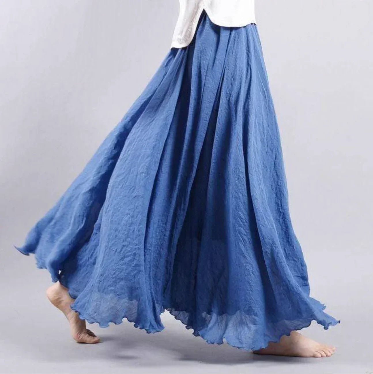 Boho Maxi Skirt High Waist Cotton - Blue