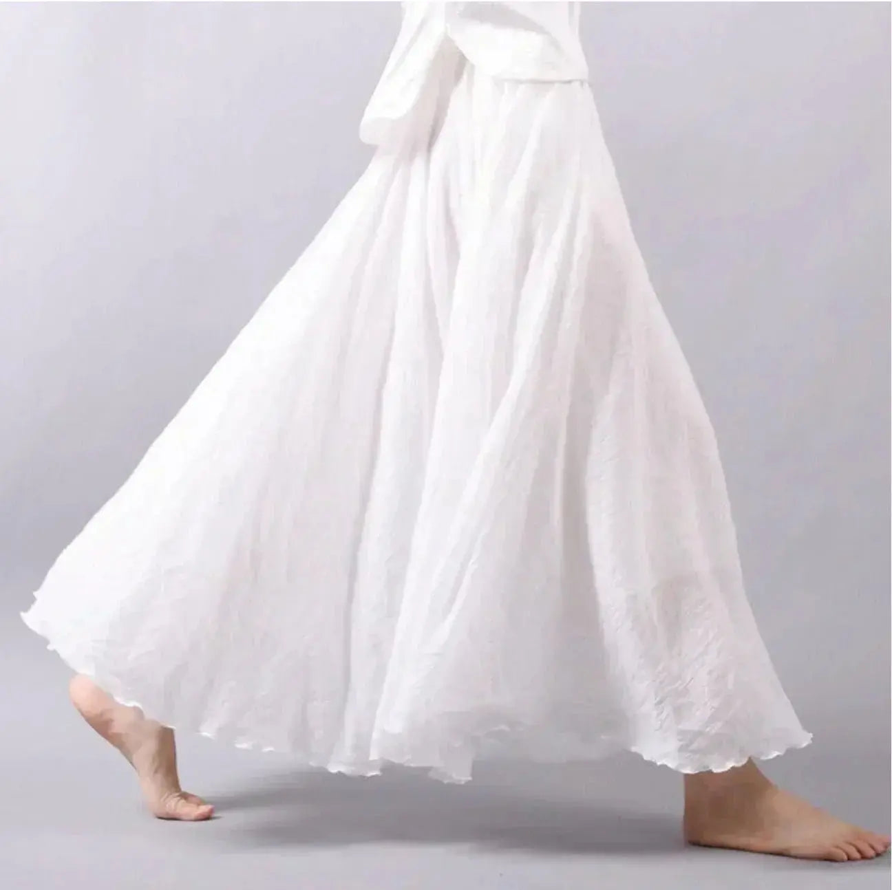 Boho Maxi Skirt High Waist Cotton - White