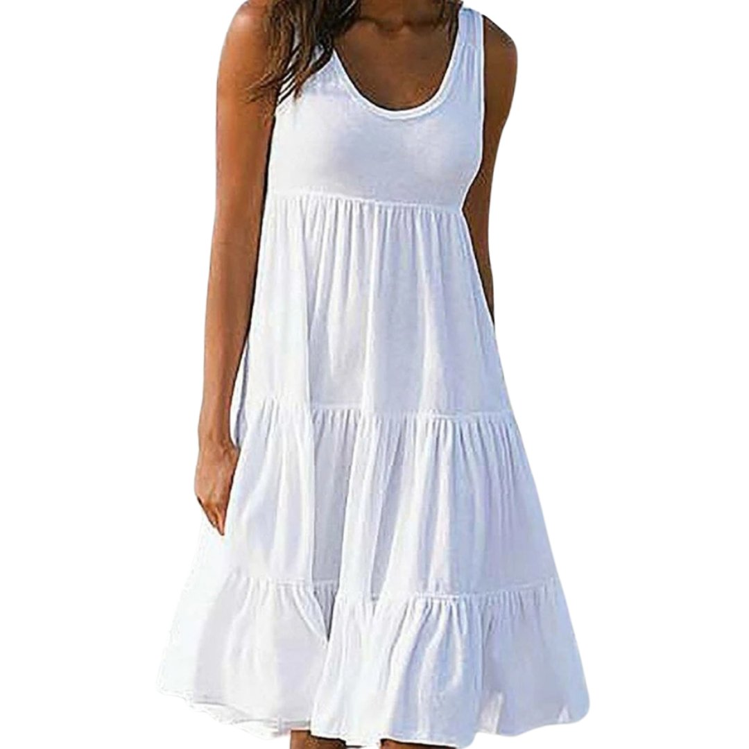 Boho Sleeveless Tiered Midi Dress Summer - White