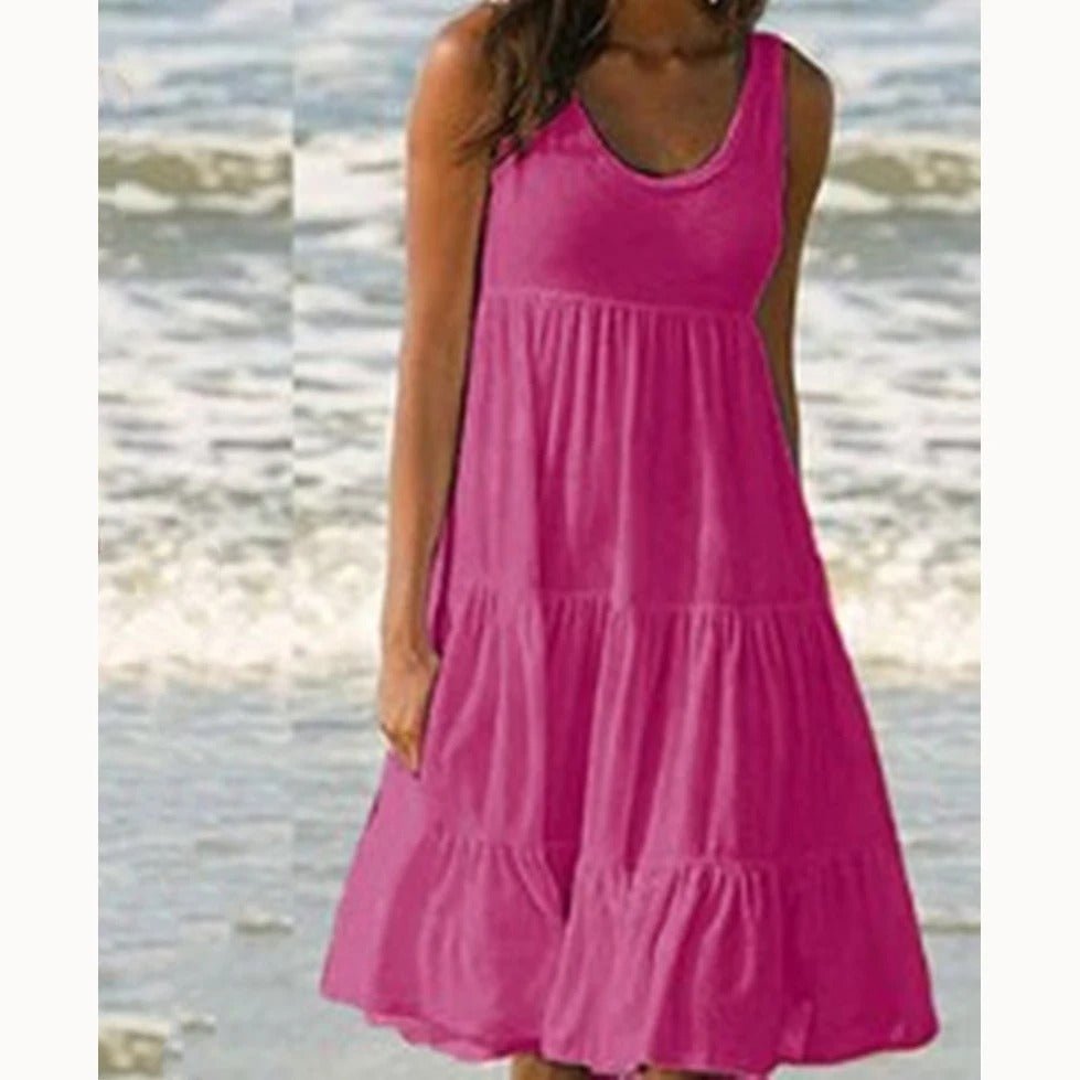 Boho Sleeveless Tiered Midi Dress Summer