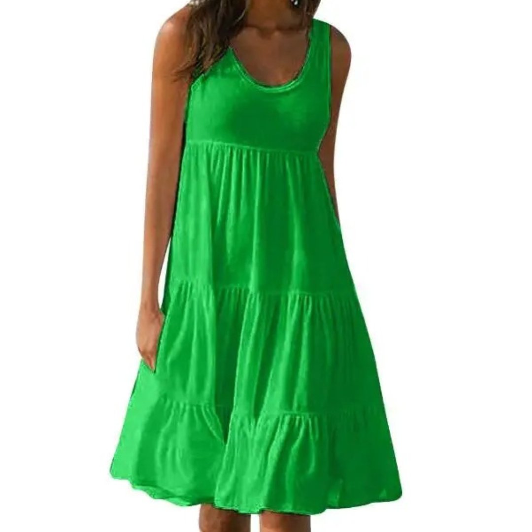 Boho Sleeveless Tiered Midi Dress Summer - Green