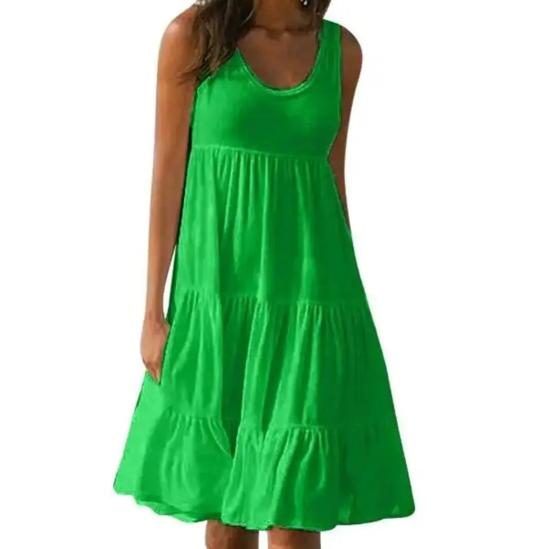 Boho Sleeveless Tiered Midi Dress Summer - Green