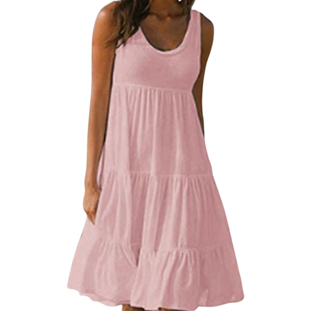 Boho Sleeveless Tiered Midi Dress Summer - Pink