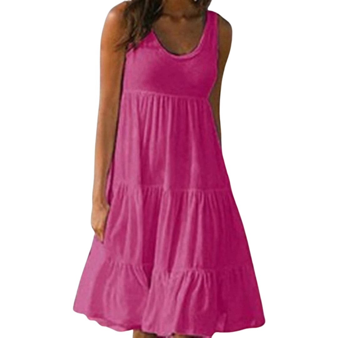 Boho Sleeveless Tiered Midi Dress Summer - Rose Red