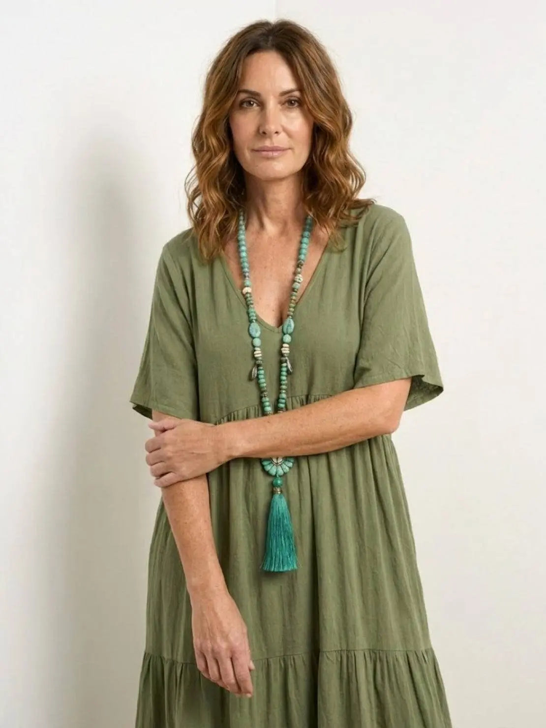 Boho V-Neck Tiered Maxi Swing Dress Short Sleeves