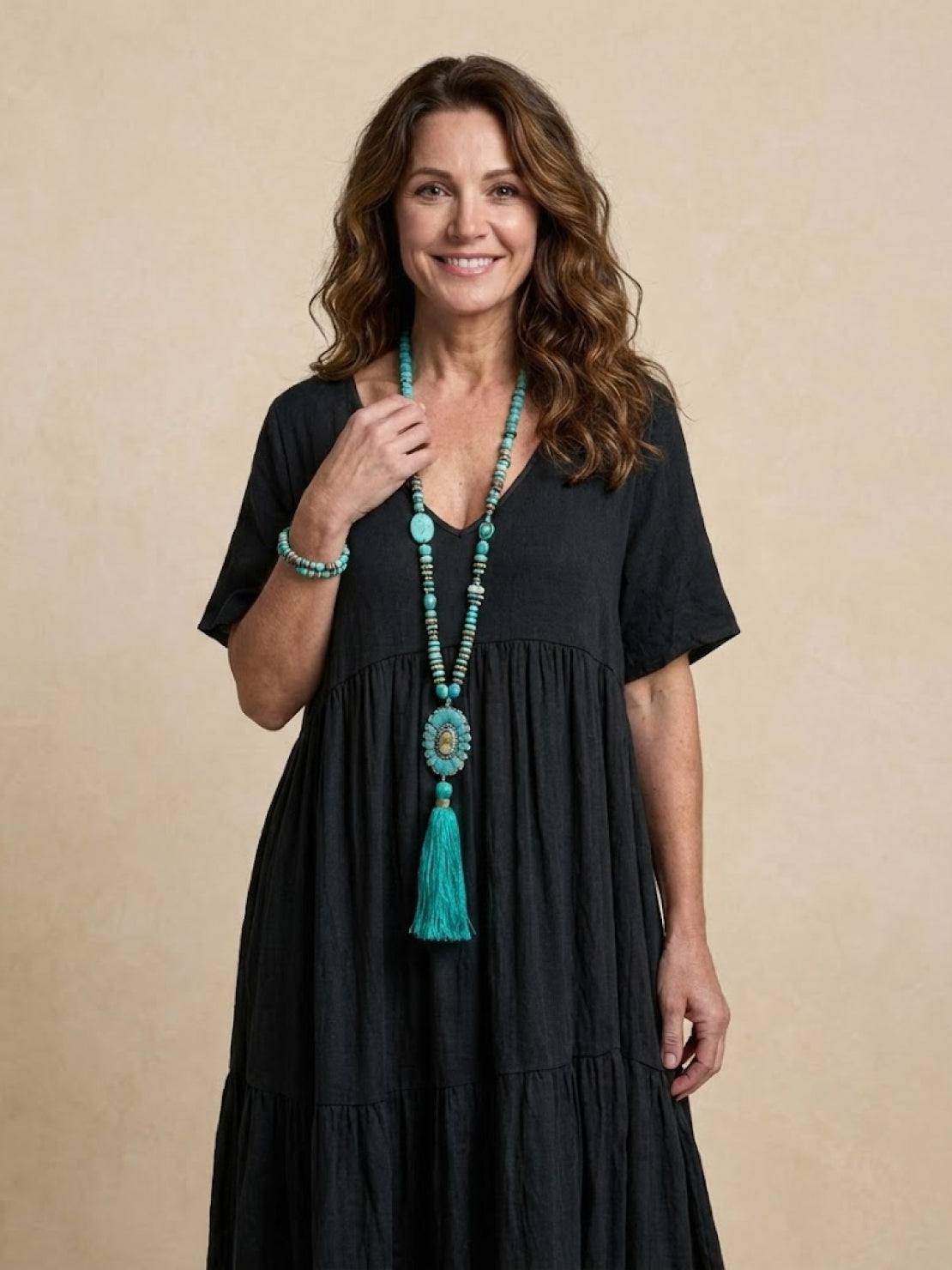 Boho V-Neck Tiered Maxi Swing Dress Short Sleeves