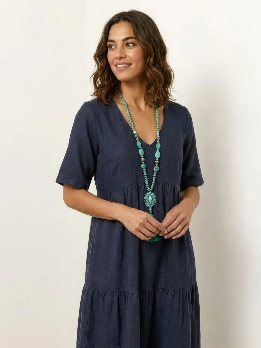 Boho V-Neck Tiered Maxi Swing Dress Short Sleeves