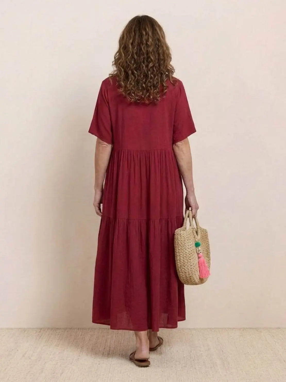 Boho V-Neck Tiered Maxi Swing Dress Short Sleeves