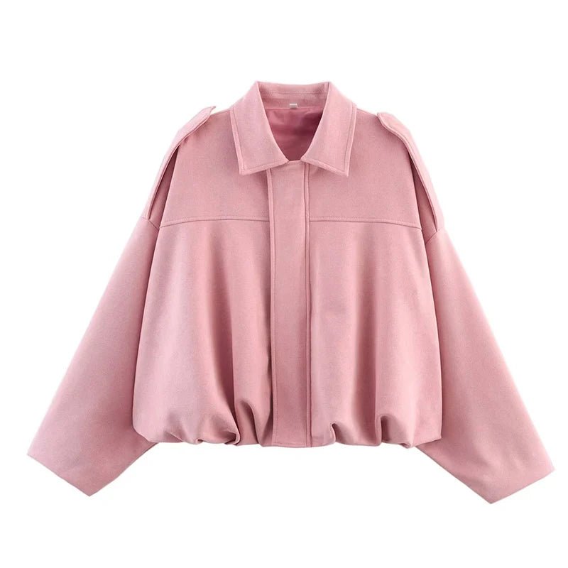 Bomber Jacket Zip Front Cropped Pointed Collar Women's