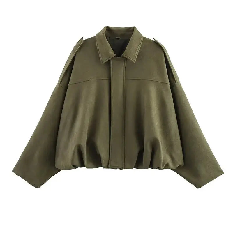 Bomber Jacket Zip Front Cropped Pointed Collar Women's