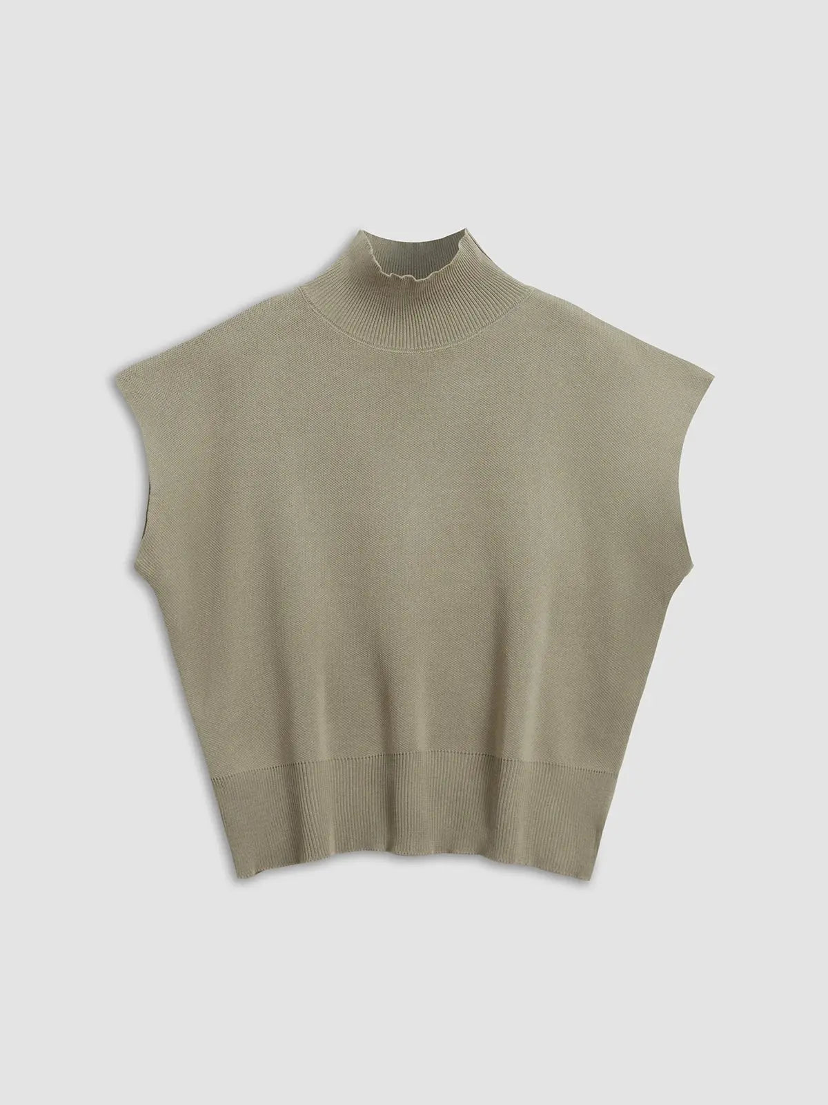 Cargo Style Sleeveless Mock Neck Top Padded Shoulders