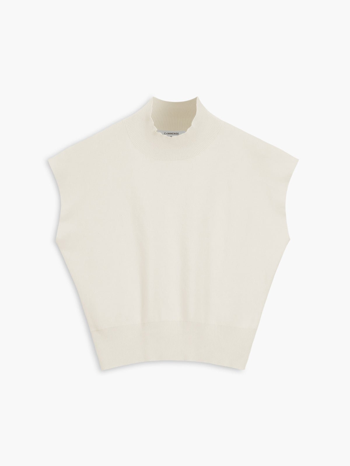 Cargo Style Sleeveless Mock Neck Top Padded Shoulders - Off-White
