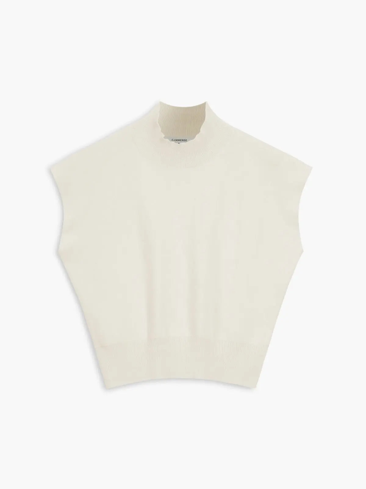 Cargo Style Sleeveless Mock Neck Top Padded Shoulders - Off-White