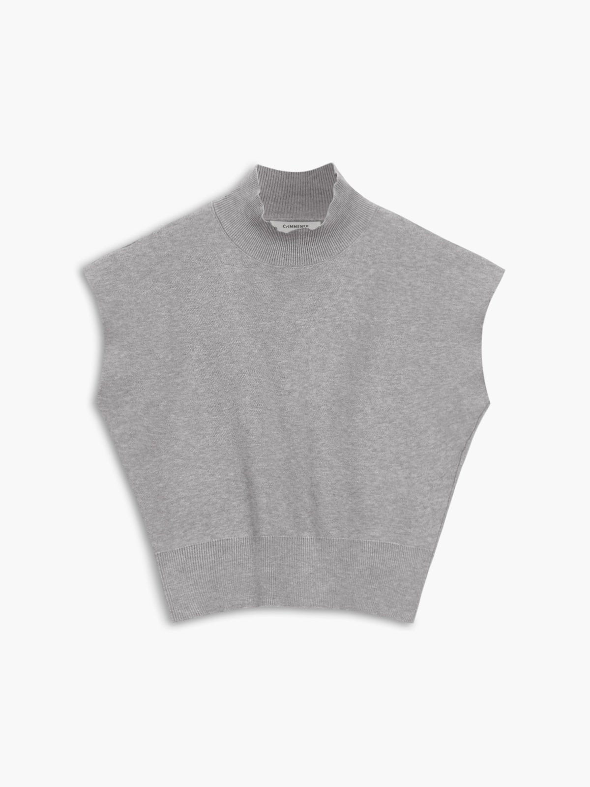Cargo Style Sleeveless Mock Neck Top Padded Shoulders - Light Grey