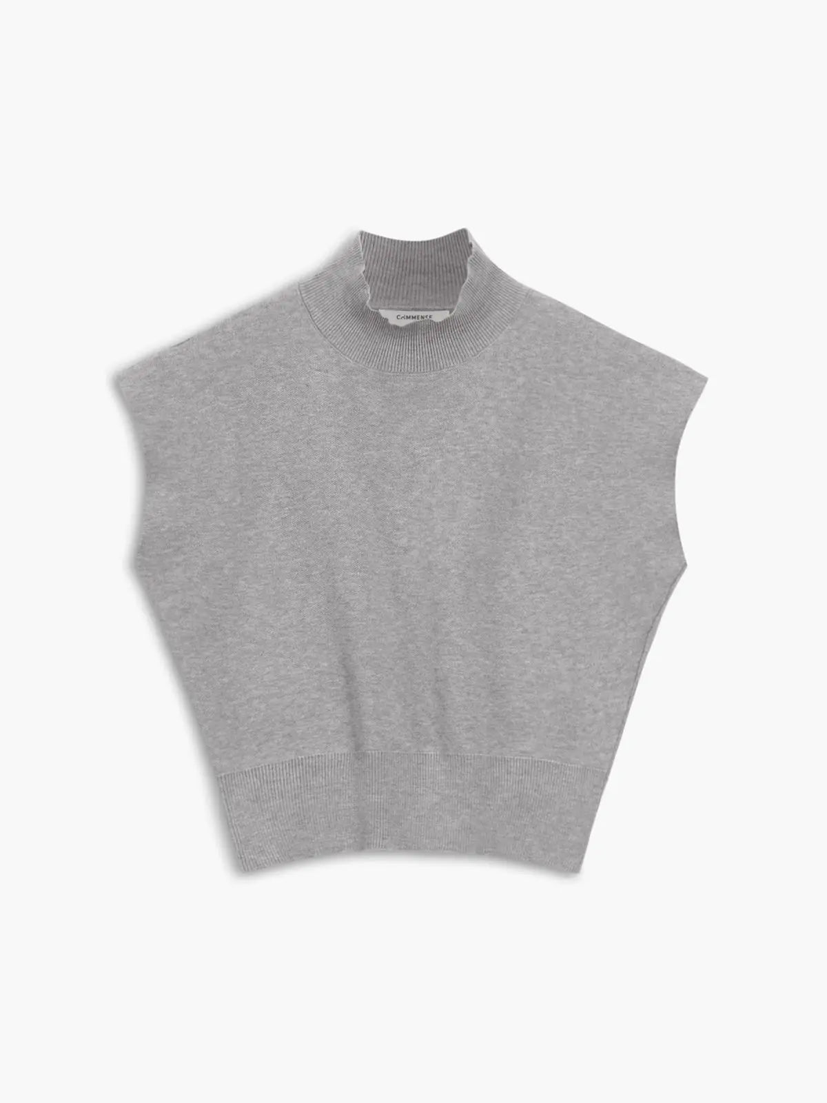 Cargo Style Sleeveless Mock Neck Top Padded Shoulders - Light Grey