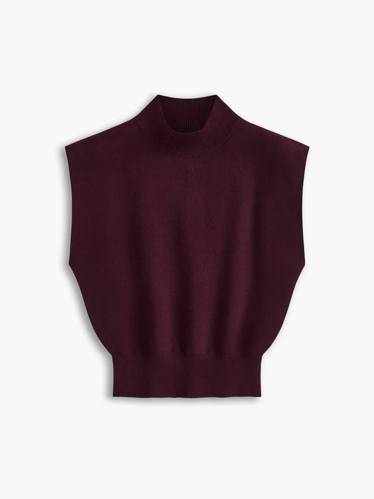 Cargo Style Sleeveless Mock Neck Top Padded Shoulders - Burgundy