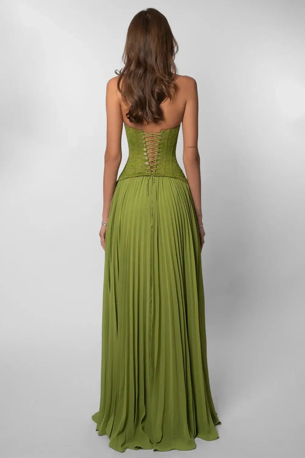 Corset Maxi Dress Halter Neck Pleated Skirt Wedding Guest