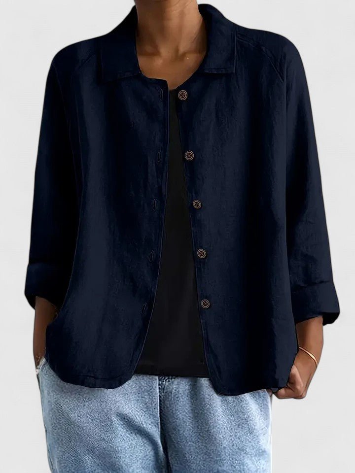 Cotton Light Jacket Button-Front Casual - Navy Blue