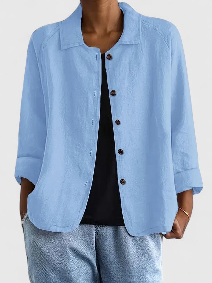 Cotton Light Jacket Button-Front Casual - Light Blue