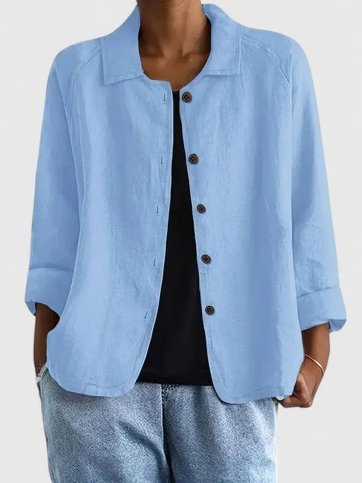 Cotton Light Jacket Button-Front Casual - Light Blue