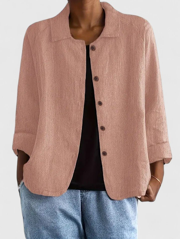 Cotton Light Jacket Button-Front Casual - Pink
