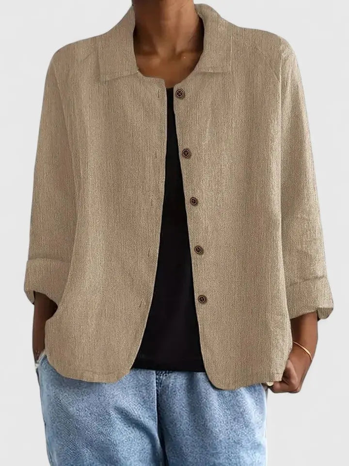 Cotton Light Jacket Button-Front Casual - Khaki