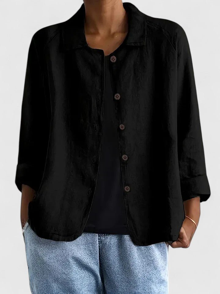 Cotton Light Jacket Button-Front Casual - Black