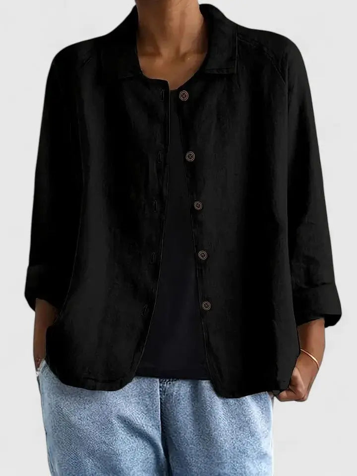 Cotton Light Jacket Button-Front Casual - Black